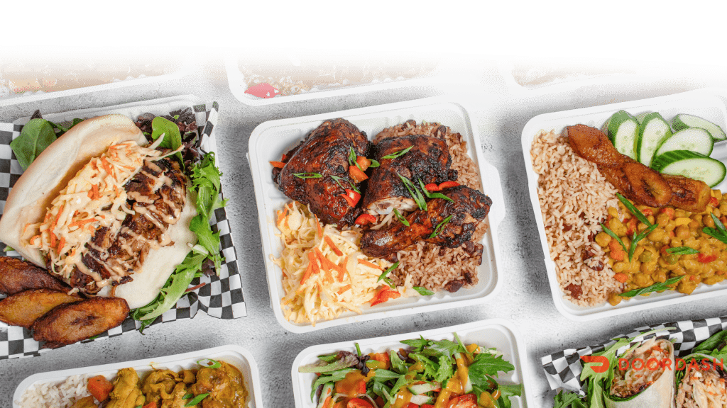 caribbean catering in Toronto featuring jerk chicken, rice and peas, curry goat, oxtail, sandwiches, plantains and coleslaw